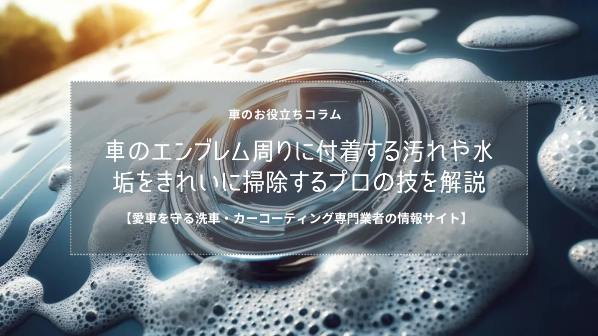 車のエンブレム周りに付着する汚れや水垢をきれいに掃除するプロの技を解説