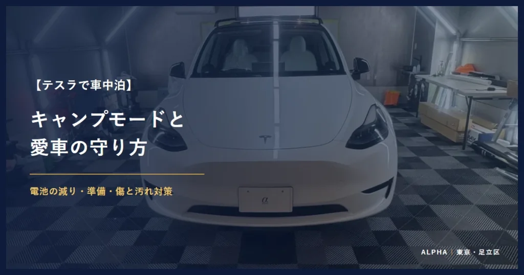 テスラで車中泊 キャンプモードと 愛車の守り方